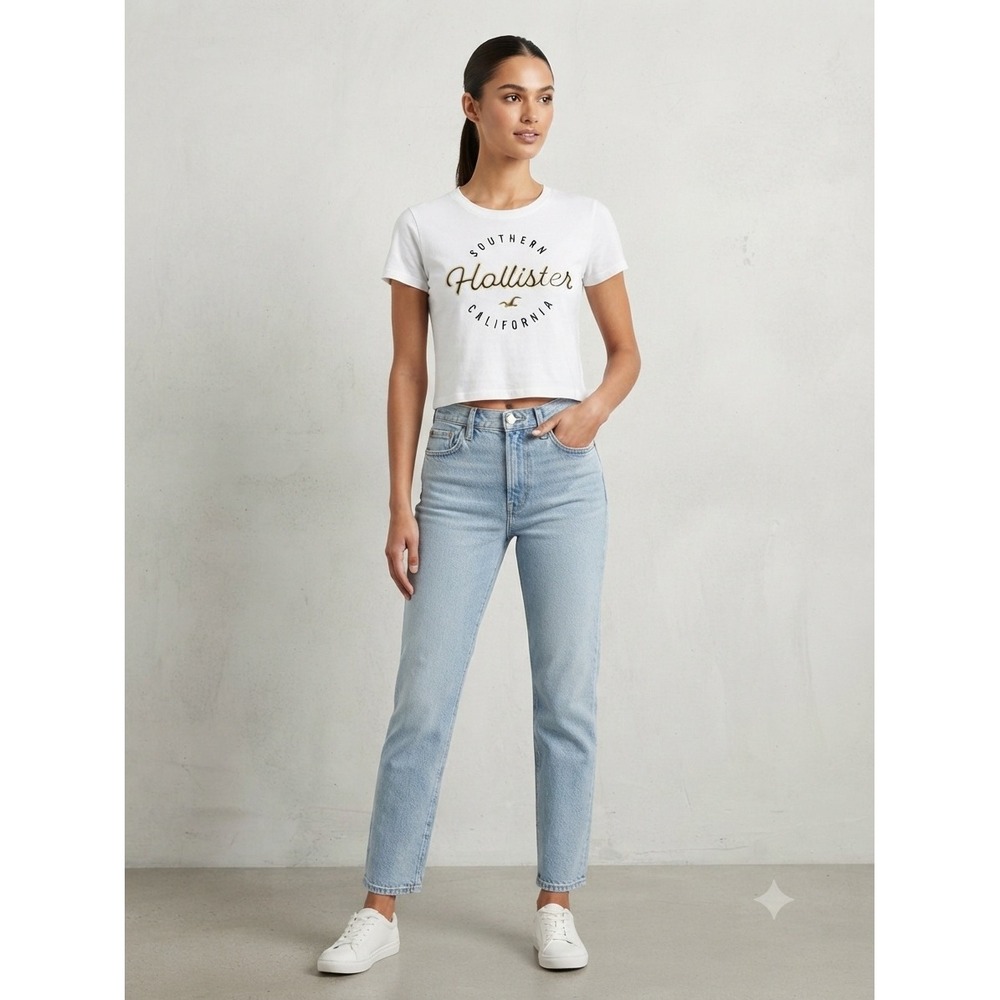 Hollister Graphic Tee Women XXS White Southern California Logo Cropped Cotton
